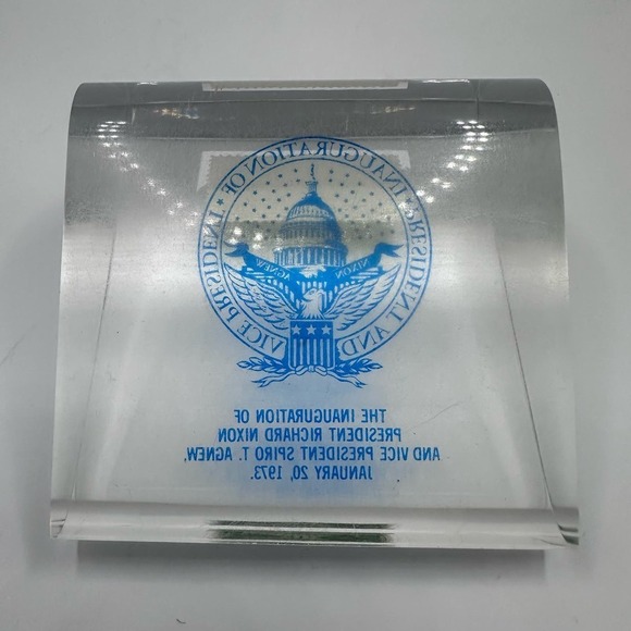 RARE Acrylic Lucite Right Angle Paperweight Nixon 1973 Inauguration - Picture 6 of 8